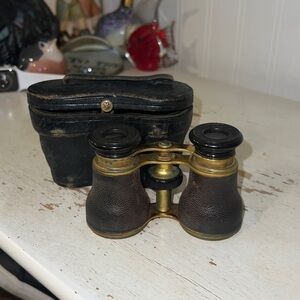 Antique Lemaire Opera Glasses Adjustable Paris Original Leather Case, Circa 1910